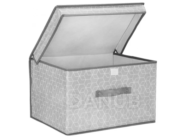 Úložný box s víkem - 25x40x30cm - šestiúhelníky na šedé