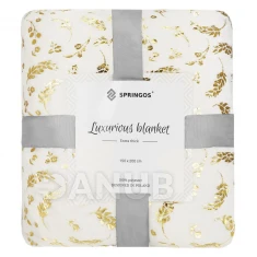 Plyšová deka LUX - 150x200cm - krémová + zlaté listy