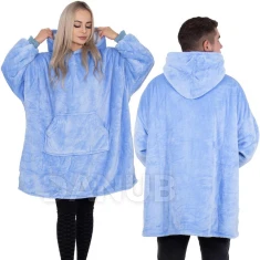 Unisex hřejivá velurová mikina oversize 2v1 s kapucí - světle modrá