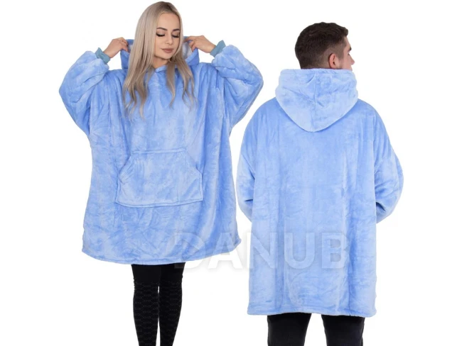Unisex hřejivá velurová mikina oversize 2v1 s kapucí - světle modrá