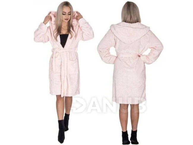 Dámský plyšový župan WARM s kapucí - SL/XL - růžový