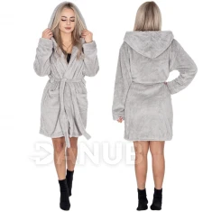 Dámský plyšový župan Classic s kapucí - L/XL - světle šedý