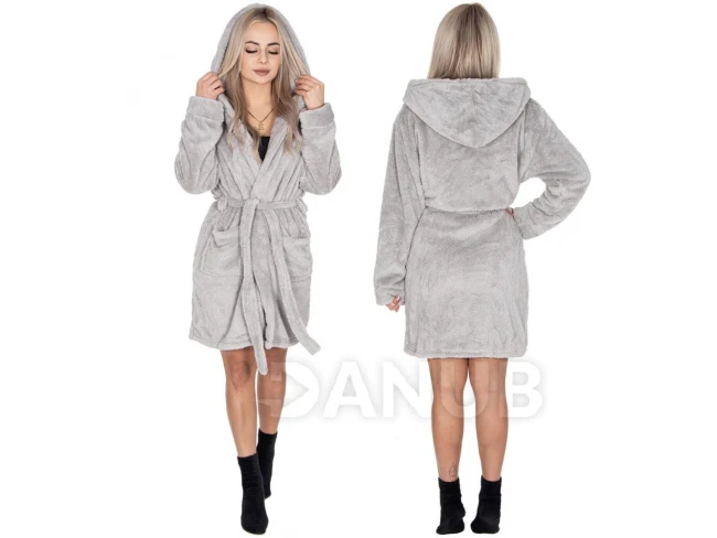 Dámský plyšový župan Classic s kapucí - L/XL - světle šedý