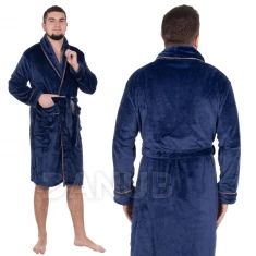Pánský plyšový župan - L/XL - tmavě modrý s hnědou