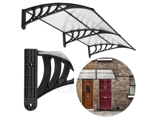 Stříška na vchodové dveře - 200x100 cm- hnědá - černá/průhledná