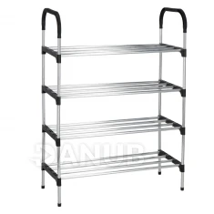 Botník na boty - 4 police - černá + stříbrný rám