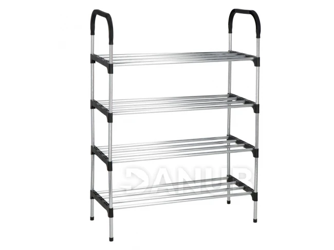 Botník na boty - 4 police - černá + stříbrný rám