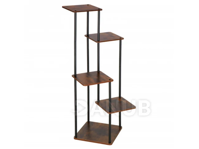 Kovový stojan na květiny 106 cm s 5 dřevěnými policemi v černé a hnědé barvě