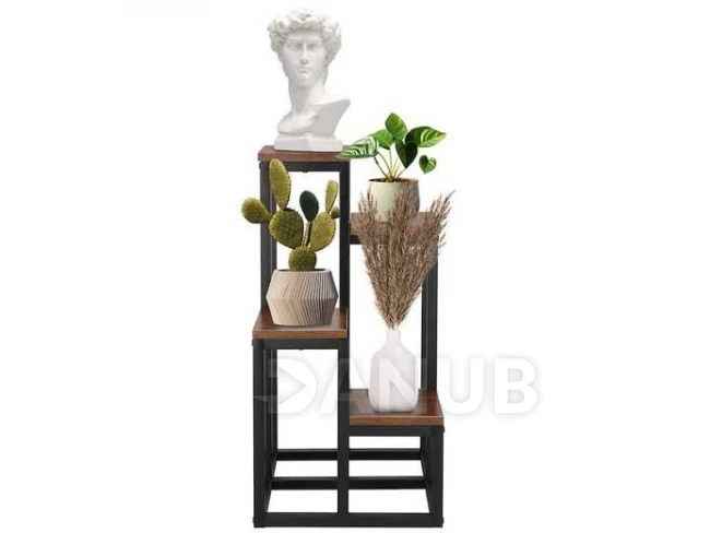 Kovový stojan na květiny se 4 policemi - 67,5 cm - černá/hnědá