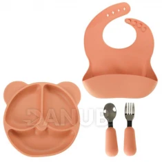 Silikonové dětské nádobí - medvídek - oranžový - 4ks