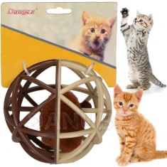 Míček s myší uvnitř pro kočku - prům. 11 cm - hnědá, béžová