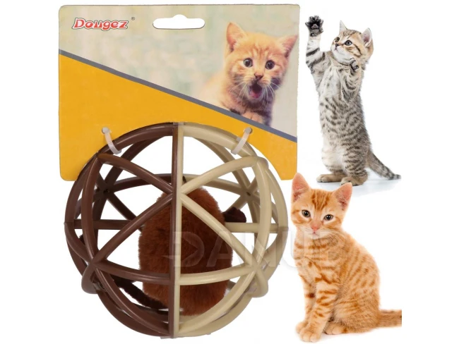 Míček s myší uvnitř pro kočku - prům. 11 cm - hnědá, béžová