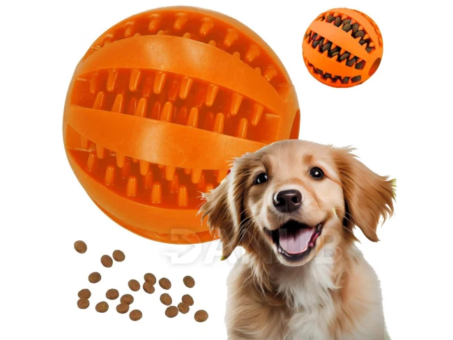 Kousátko pro psa, gumový míček na pamlsky a čištění zubů, oranžový