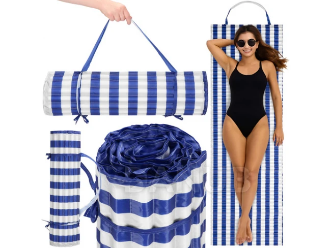 Plážová karimatka skládací - 180 x 60 cm - bílá a námořnická modrá