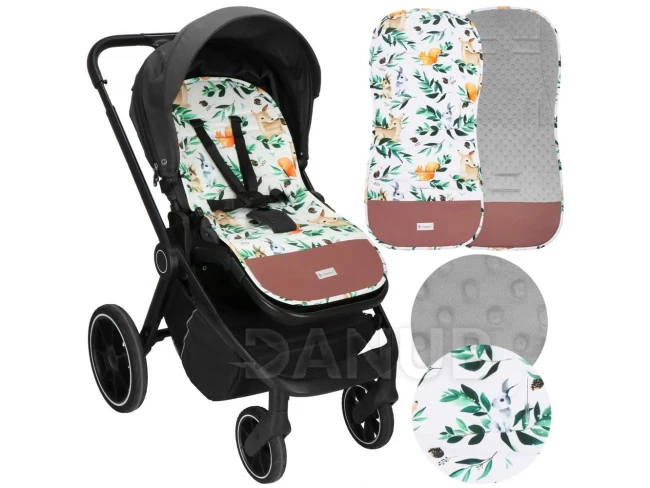 Podložka do kočárku - 37x78 cm - oboustranná - zvířátka/listy