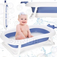 Dětská přenosná silikonová vanička - 40 l - se zátkou - bílo-modrá