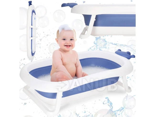 Dětská přenosná silikonová vanička - 40 l - se zátkou - bílo-modrá