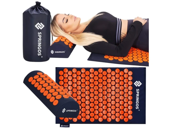 Akupresurní podložka a polštář s masážními hroty - 65x41 cm - tmavě modrá-oranžová