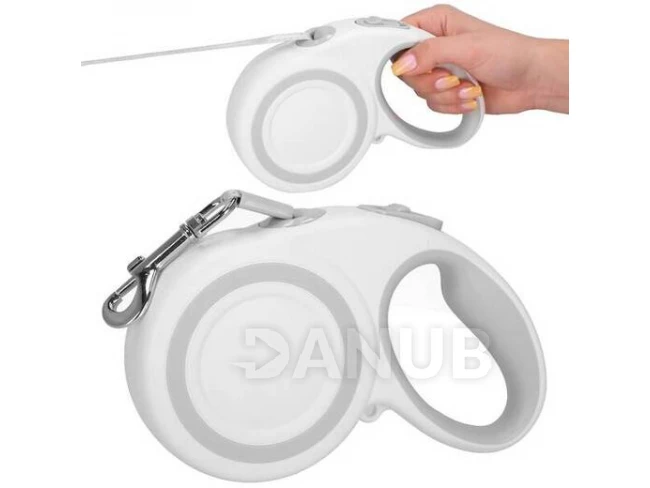 Automatické vodítko pro psy L - do 50 kg, délka: 5 m, bílá, šedá