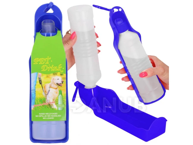 Láhev na vodu pro psy a kočky s napajedlem - 250 ml - tmavě modrá