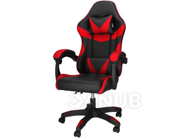 Herní/kancelářská židle s nastavitelným sklonem opěradla, otočná - ekokůže - černá/červená