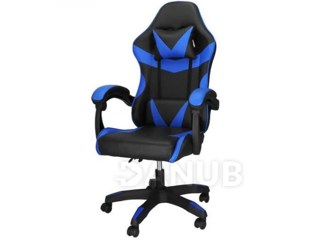 Herní/kancelářská židle s nastavitelným sklonem opěradla, otočná - ekokůže - černá/modrá
