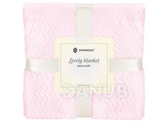 Oboustranná plyšová deka 200x220cm - cik cak - světle růžová