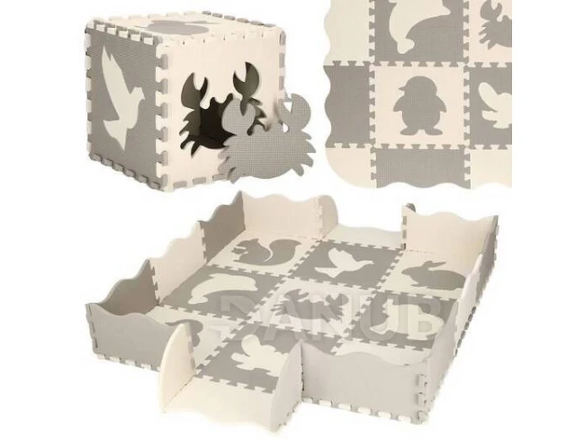 Pěnové puzzle zvířata - 120x120cm - šedá, bílá