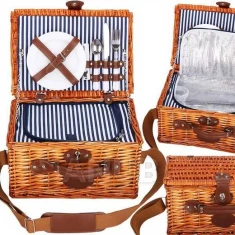 Piknikový koš s příslušenstvím - termo - 37x27x20 cm - proutěný - hnědý