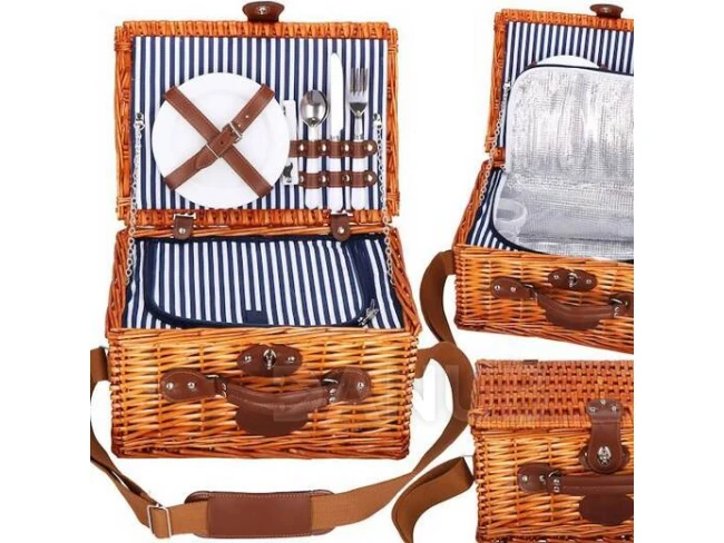 Piknikový koš s příslušenstvím - termo - 37x27x20 cm - proutěný - hnědý Piknikový koš s příslušenstvím - termo - 37x27x20 cm - proutěný - hnědý