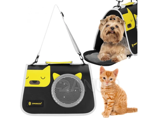 Přepravka zvířata do 10 kg - velikost S/M - 24 x 40 x 24 cm - černá, žlutá a šedá