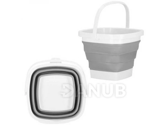 Skládací kbelík silikonové hranaté - 10L - šedo-bílé