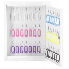 Skříňka na 42 klíčů + klíčenky - kov - bílá