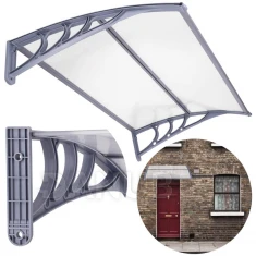 Stříška na vchodové dveře - 120x80 hnědá - šedá/průhledná