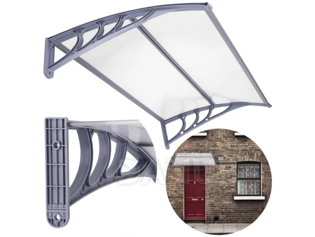 Stříška na vchodové dveře - 120x80 hnědá - šedá/průhledná