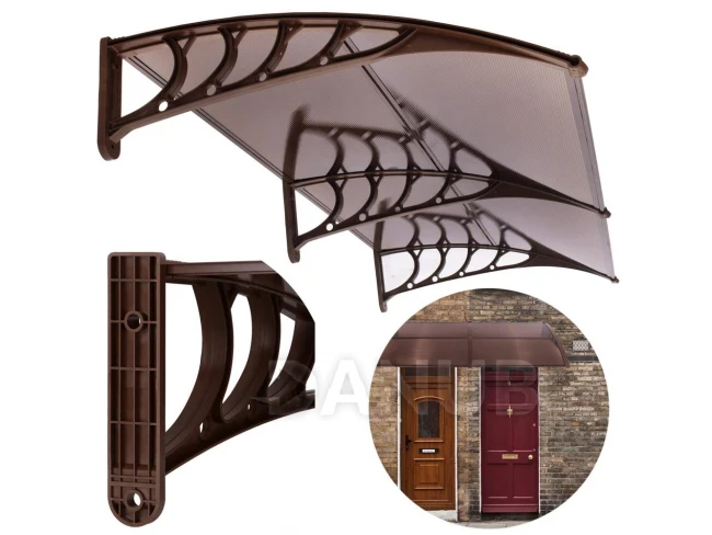 Stříška na vchodové dveře - 200x100 cm - hnědá/průhledná