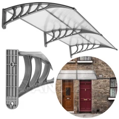 Stříška na vchodové dveře - 200x100 cm - šedá/průhledná