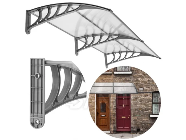 Stříška na vchodové dveře - 200x100 cm - šedá/průhledná