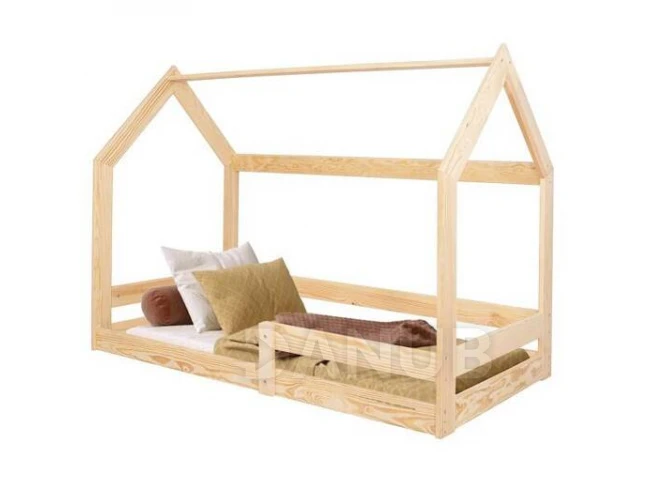 Springps Dětská dřevěná postel ve tvaru domečku bez nohou - 160x80cm - světle hnědá