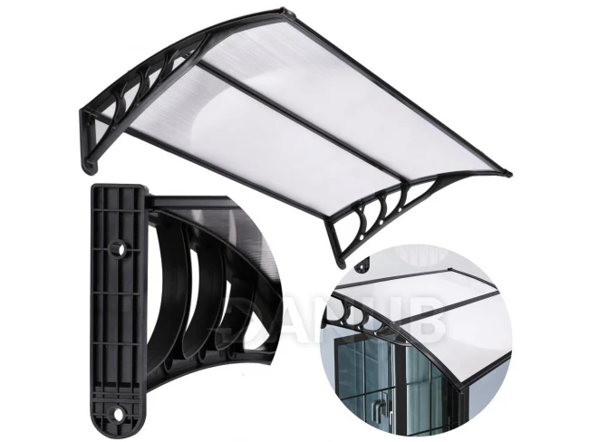 Stříška na vchodové dveře - 80x120 cm - černá/průhledná