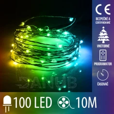 Vánoční led světelná mikro řetěz vnitřní + dálkový ovladač - 100LED - 10m multicolour