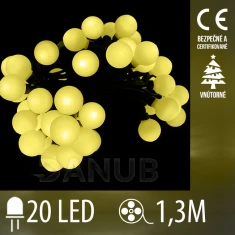 Vánoční led světelný řetěz vnitřní kulky - 20led - 1,3m teplá bílá