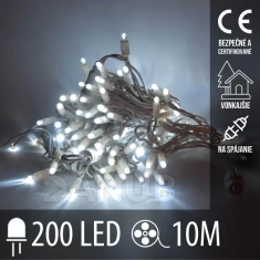 Vánoční led světelný řetěz vnější ke spojování - 200led - 10m studená bílá