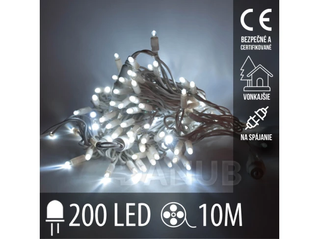 Vánoční led světelný řetěz vnější ke spojování - 200led - 10m studená bílá Vánoční led světelný řetěz vnější ke spojování - 200led - 10m studená bílá