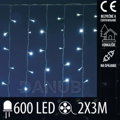 Vánoční led světelná záclona pro spojování vnější - závěs - 600led - 2x3m studená bílá