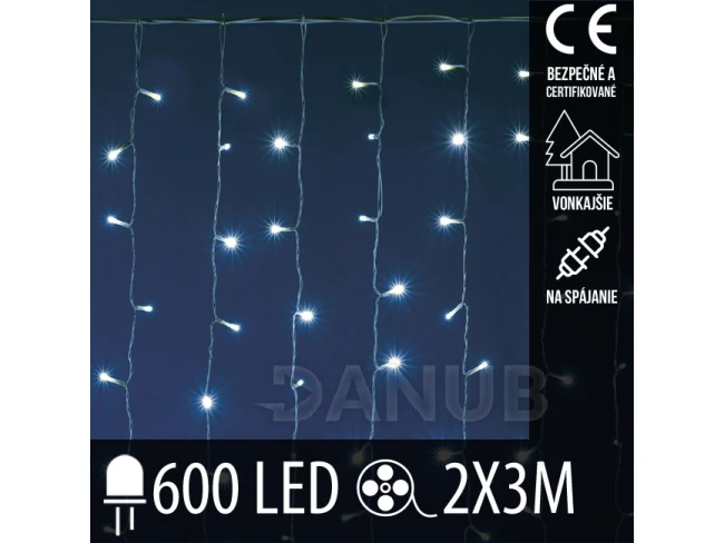 Vánoční led světelná záclona pro spojování vnější - závěs - 600led - 2x3m studená bílá