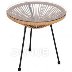 Zahradní ratanový stůl se sklem - kulatý - 50 cm - černý