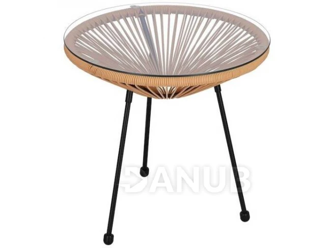 Zahradní ratanový stůl se sklem - kulatý - 50 cm - černý