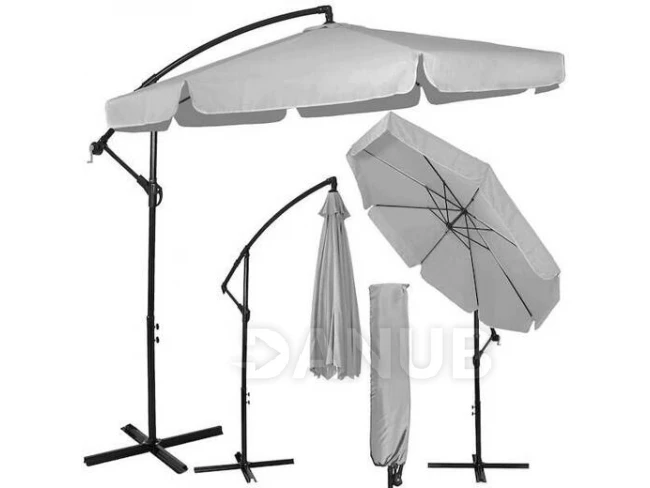 Zahradní slunečník nastavitelný 350cm - světle šedý