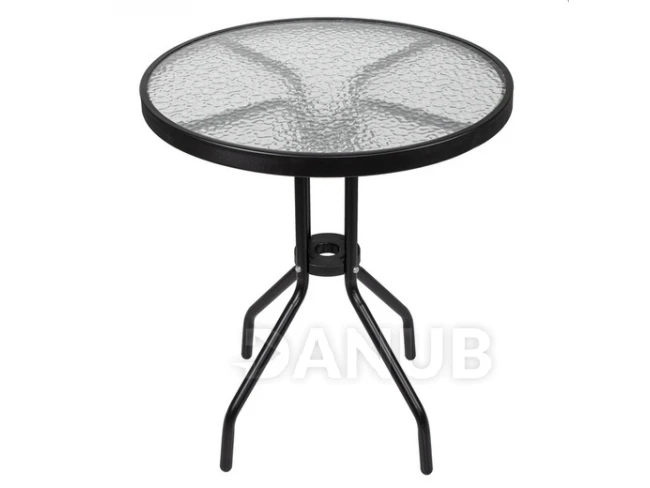 Zahradní stolek - 60cm - kulatý - kov + sklo, černý Zahradní stolek - 60cm - kulatý - kov + sklo, černý
